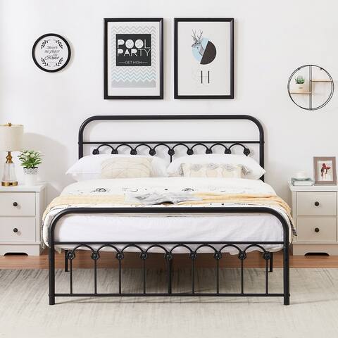 Industrial Metal Platform Bed Frame with Headboard Twin/Full/Queen/King Size Bed