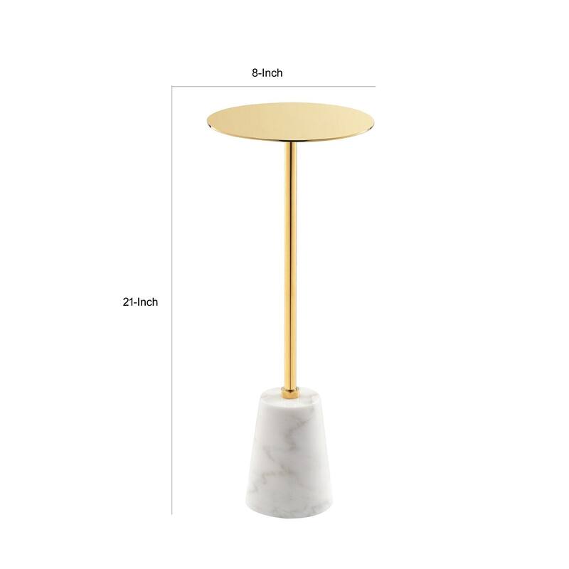 8 in. Gold and White Round Faux Marble End Table, Sturdy Build End Side Table for Living Rooms