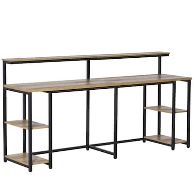 78" Dual Workstation Desk for Two with Elevated Monitor Racks and CPU Shelves Steel Frame