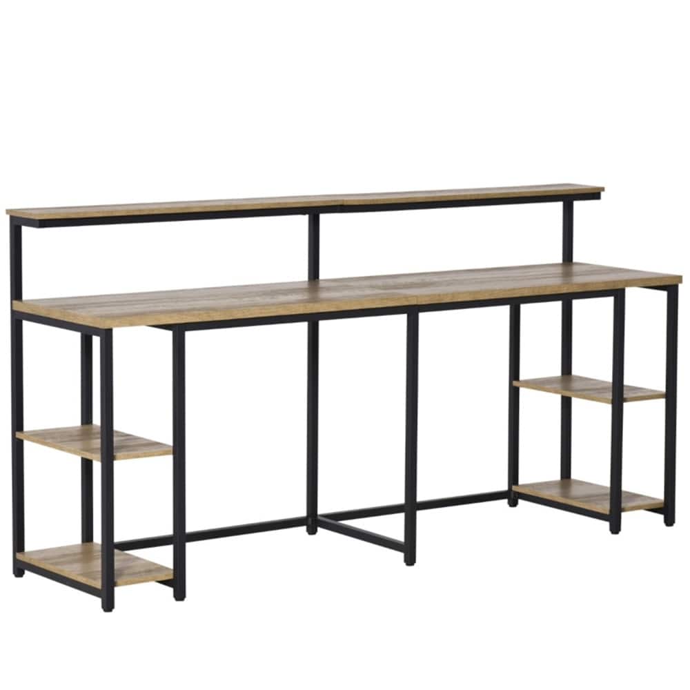78" Dual Workstation Desk for Two with Elevated Monitor Racks and CPU Shelves Steel Frame
