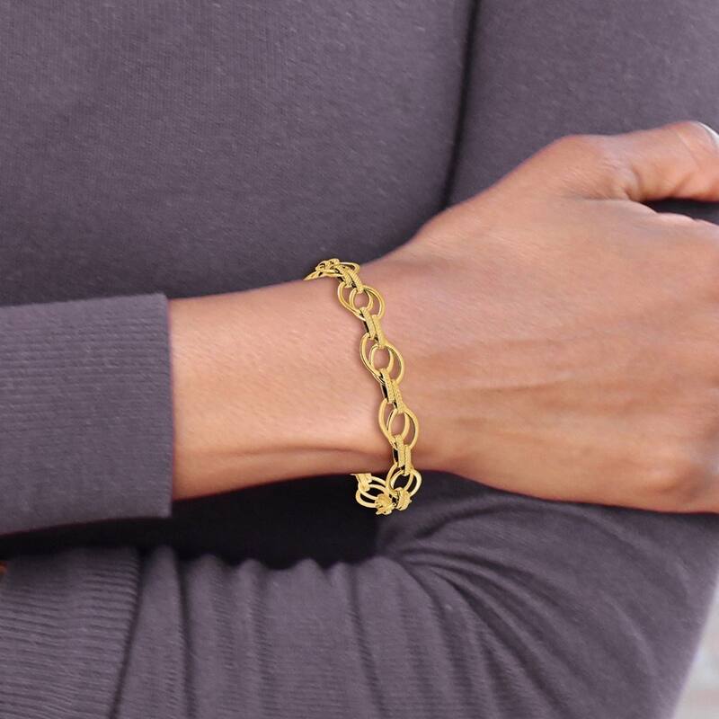 Curata 11mm 14k Yellow Gold Polished and Textured Fancy Link Bracelet 7.5 Inch