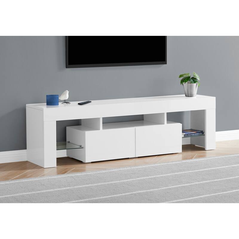 Modern 63" TV Console Entertainment Center with Storage Drawers, Glossy White Finish