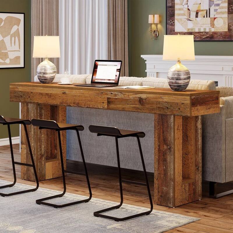 63 Inch Modern Rustic Entryway Console Table with Wood Finish and Legs for Hallway or Living Room - 63”L x 3.77”W x 33.46”H