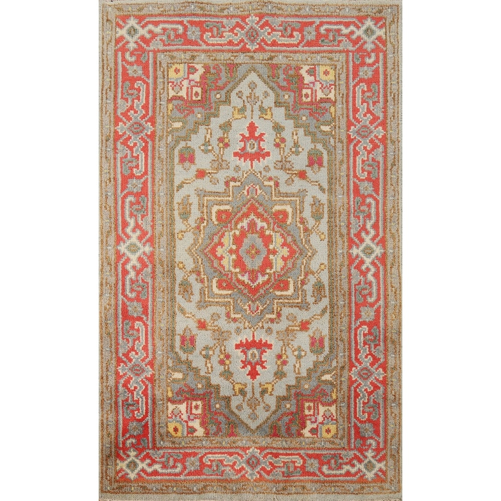 Hand Knotted Oriental 100% Wool Carpet Traditional Medallion Navy Blue & Blues Heriz (serapi) Area Rug - 5' 1'' X 3' 0''