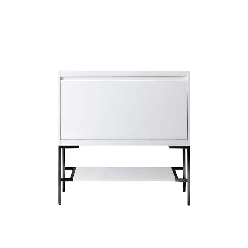 James Martin Vanities Mantova 35.4" Single Vanity Cabinet, Glossy White - Matte Black Base, No Top