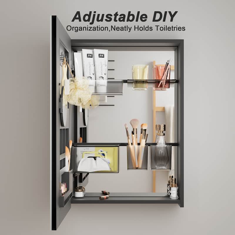 Multi-Function Mirror Cabinet Wall-Mounted Storage with Adjustable Organizer Boxes