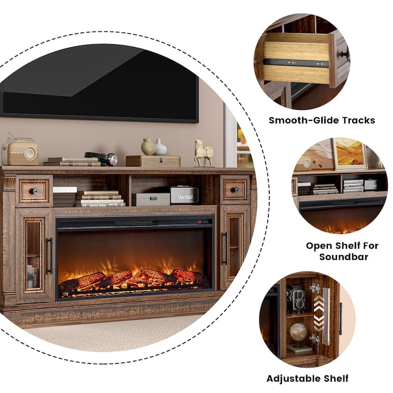 Fireplace TV Stand for 80" TV, Entertainment Center with LED Lights