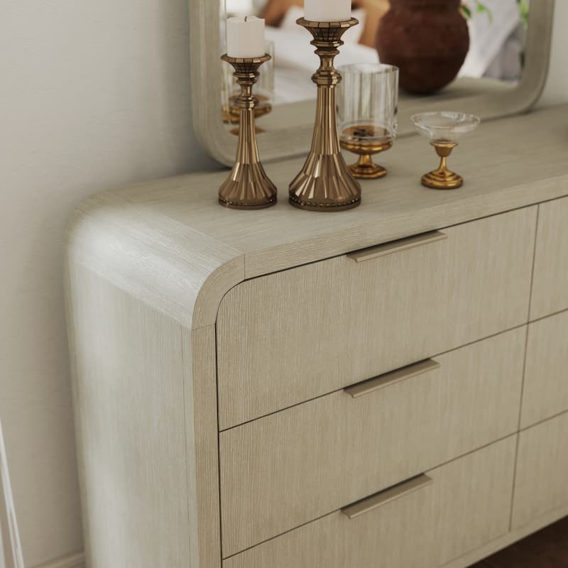 Roundhill Furniture Tavari 6-Piece Bedroom Set with Panel Bed, Dresser, Mirror, Two Nightstands, and Chest in Light Gray