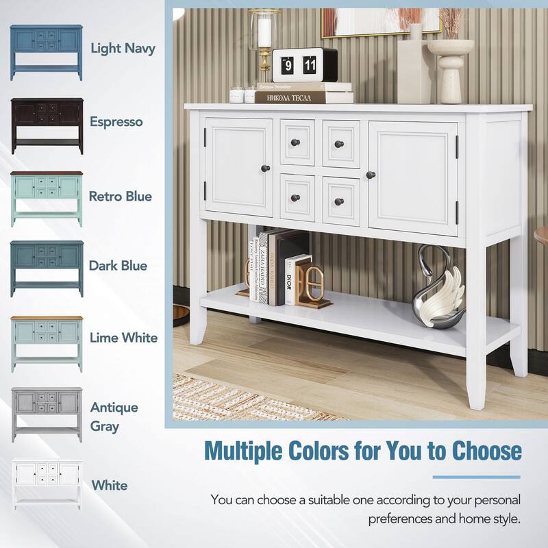 Cambridge Series Ample Storage Vintage Console Table with Four Small Drawers and Bottom Shelf for Living Rooms