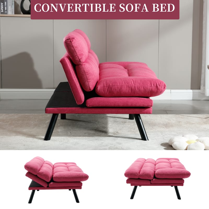 COOLMORE Linen/Microsuede/Teddy Loveseats Convertible Sleeper Sofa with metal feet