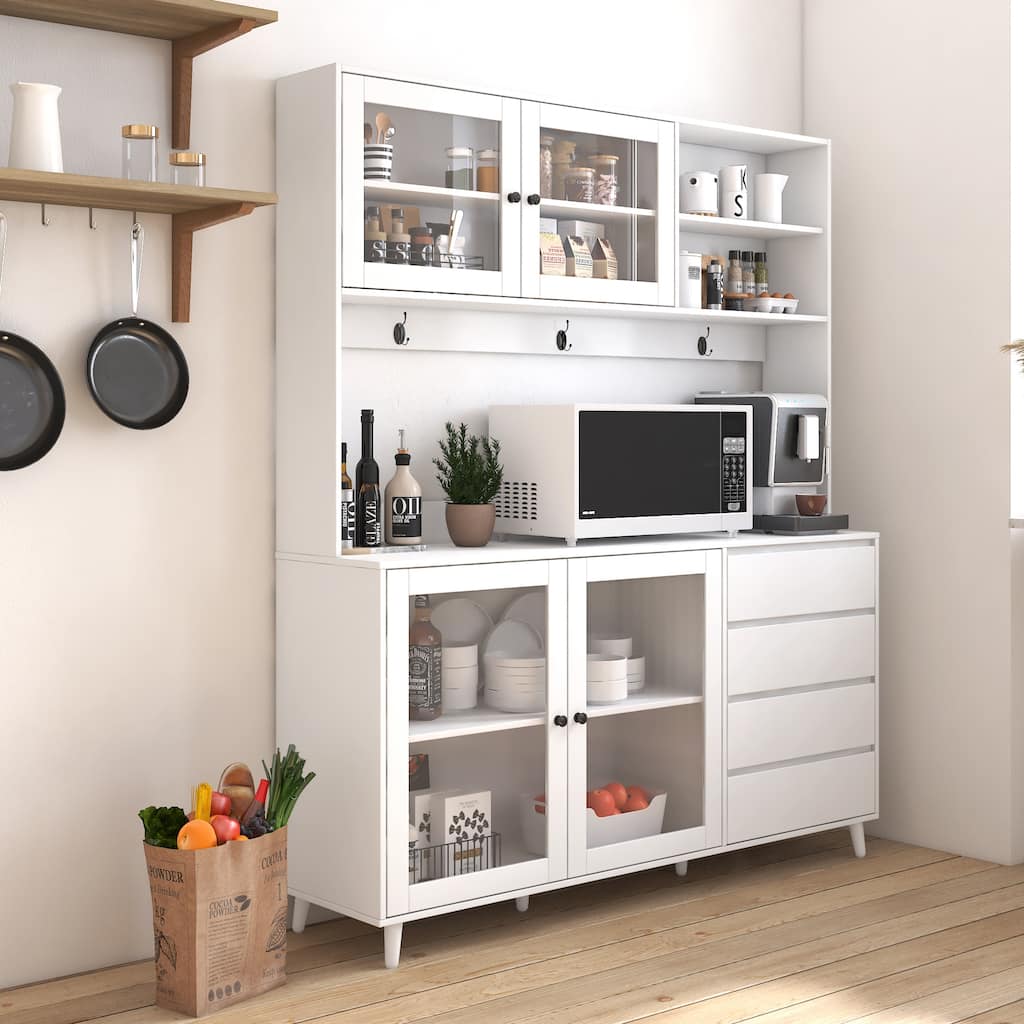 63" W Large Kitchen Hutch Cabinet, Freestanding Pantry Cabinets Storage Kitchen Cupboard with 4 Doors