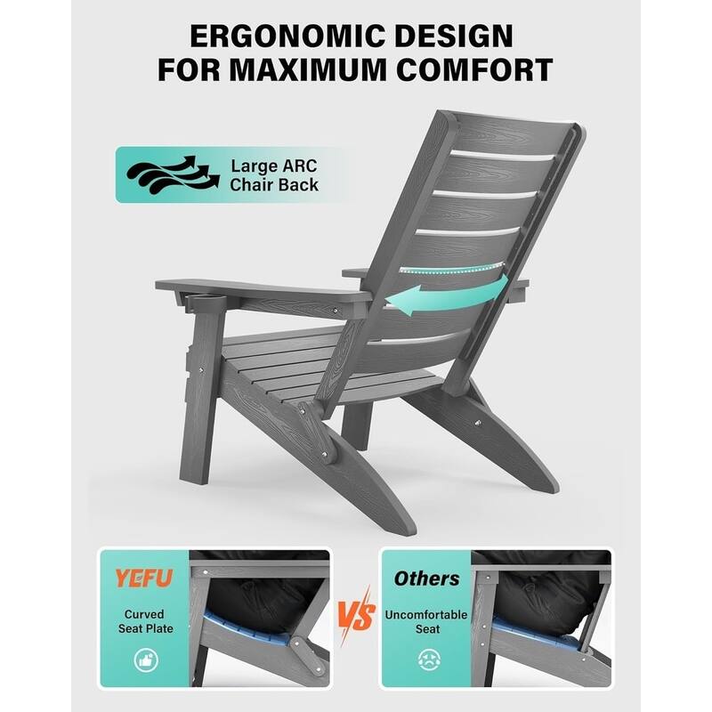 WINSOON HIPS Folding Adirondack Chairs with Arc Back & Cup Holder Set Of 2