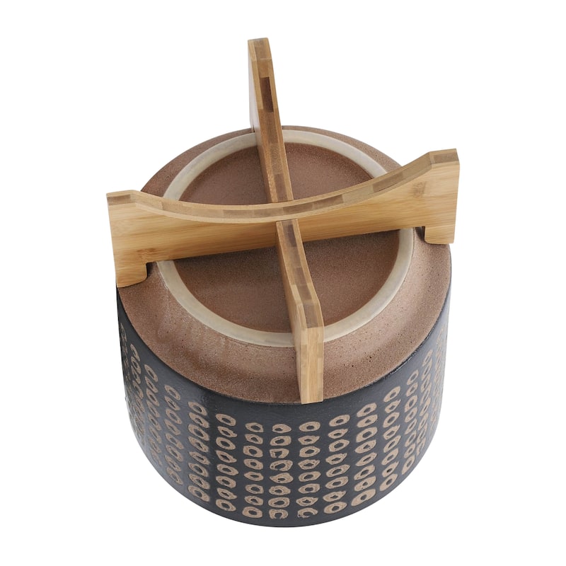 Sagebrook Home Neutral Tan and Brown Ceramic Dotted Planter with Wood Stand Indoor Outdoor