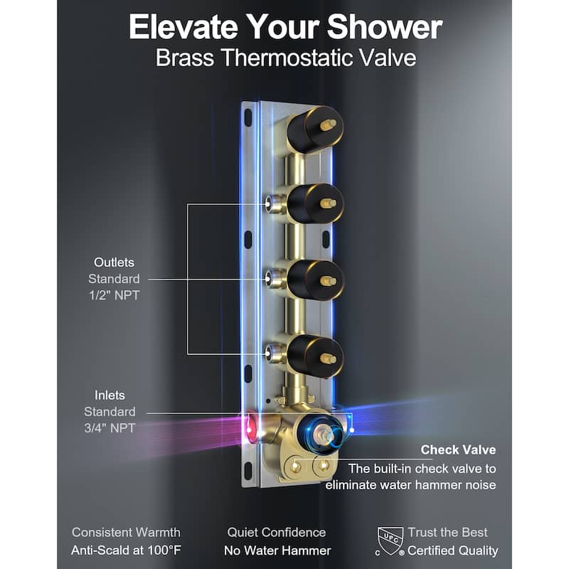 GRANDJOY LED Music Shower System 20"& 10" Dual Shower Heads with Handheld Shower