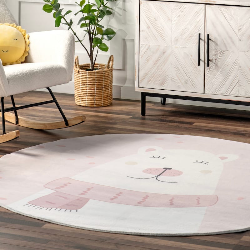 Nuloom Jovie SpinClean Polar Bear Machine Washable Kids Area Rug