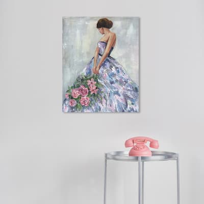 Wynwood Studio Fashion and Glam Acrylic Girl Gray and Pastel Purple Traditional Wall Art Canvas Print