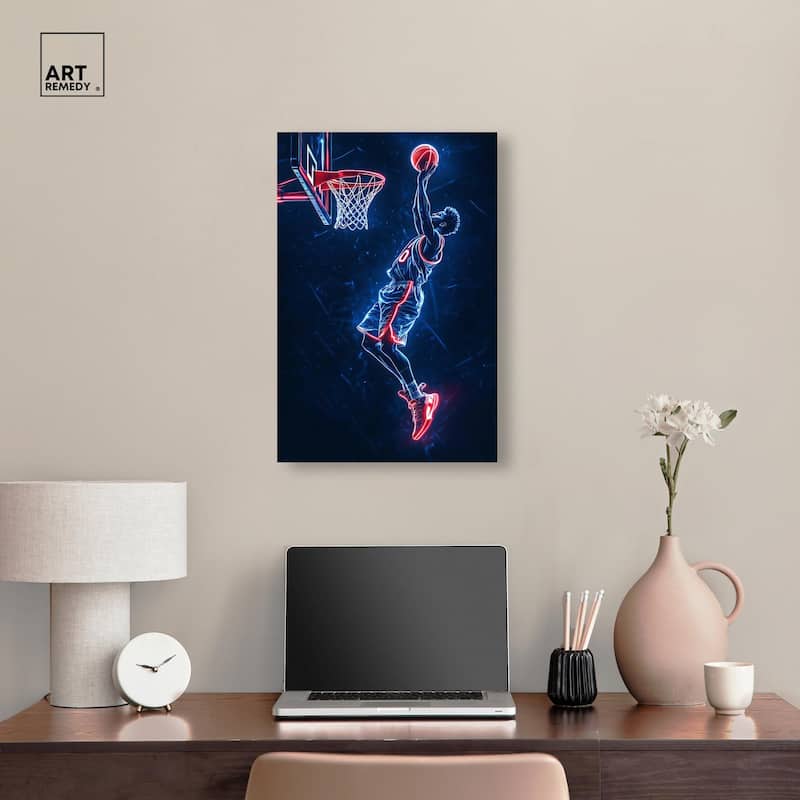 Shoot Some Hoops Neon Canvas by Art Remedy, Gallery Wrapped