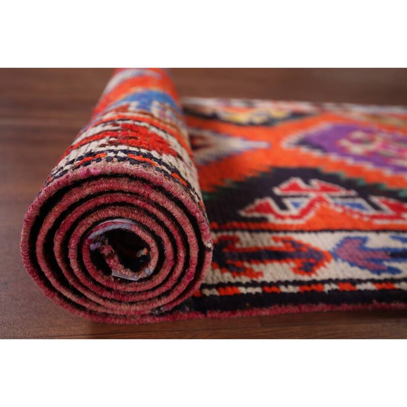 Orange Tribal Anatolian Oriental Runner Rug Handmade Silk Carpet - 3'0"x 13'3"