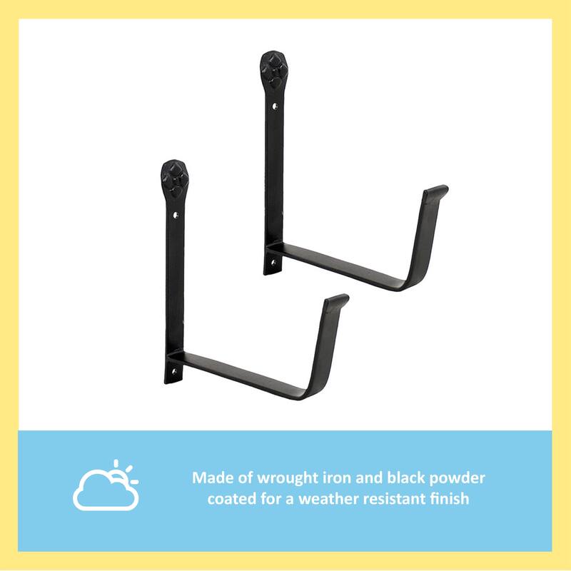 Achla Designs Pair of Wall Mounted Flower Box Brackets, 6 Inch Wide, Black Powder Coat Finish