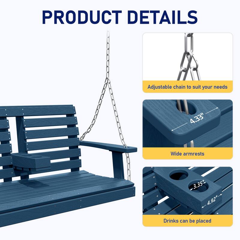 HDPE Plastic Outdoor Porch Swing 2-Person With Chains