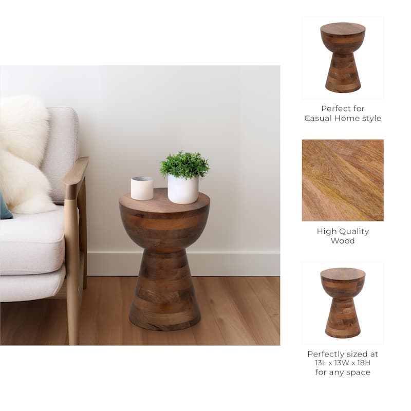 Sagebrook Home Accent Table Wood Mango MDF Round Top Tapered Base 13x13x18 Inches Brown Polished Finish Brown Wood