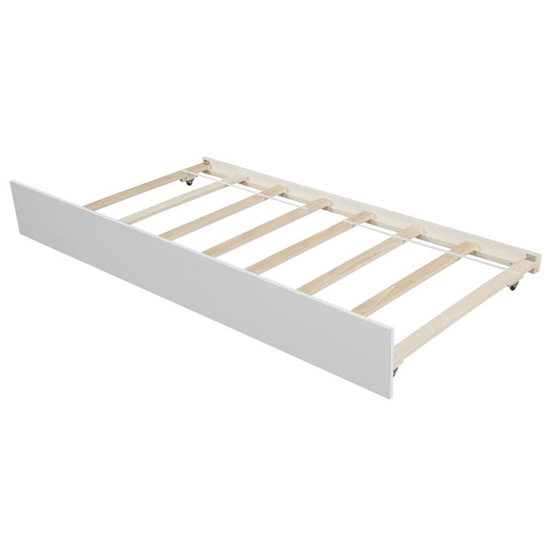 Twin Size White/Gray Platform Bed with Trundle, Solid Pine Wood, Minimalistic Design