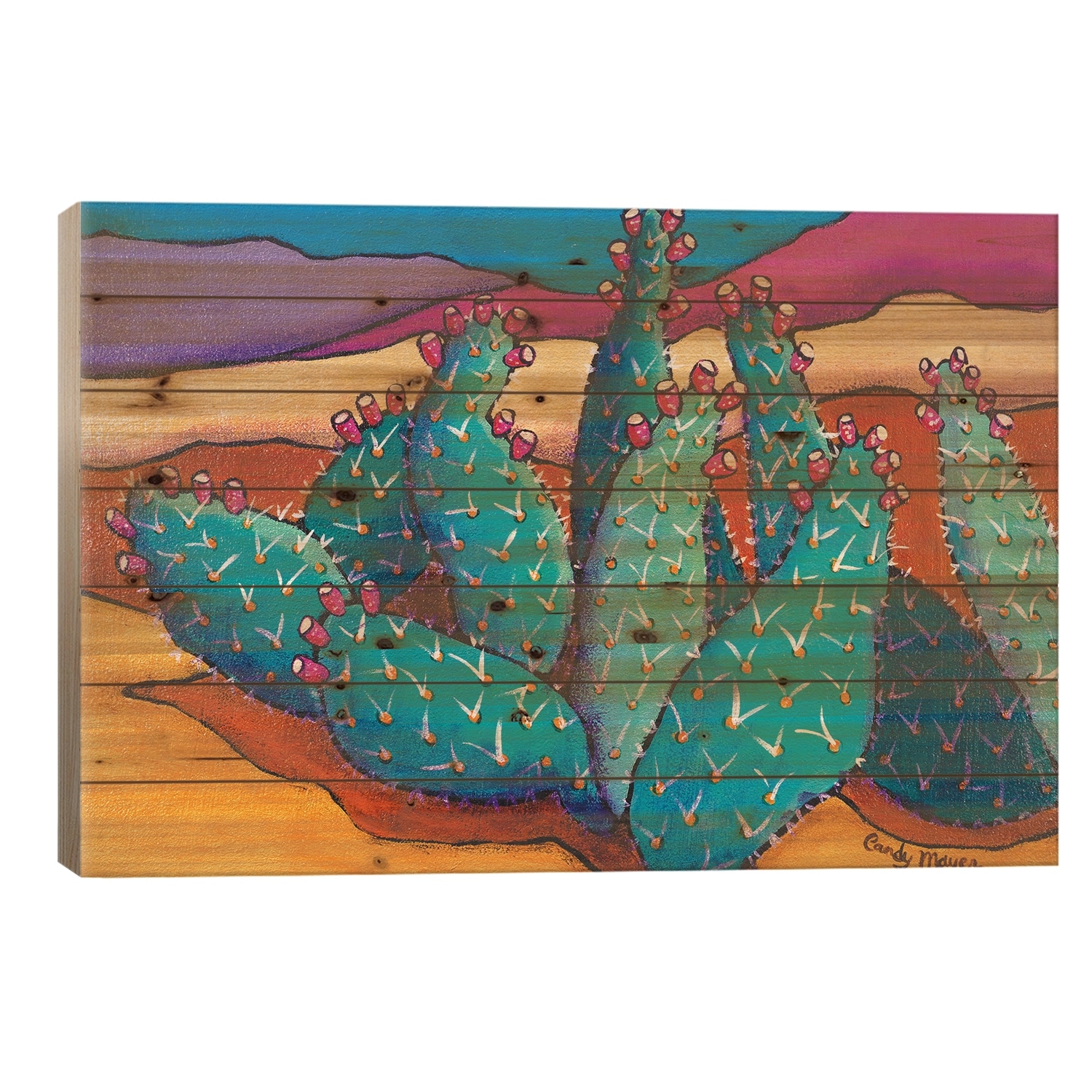 Cactus Print On Wood by Candy Mayer - Multi-Color