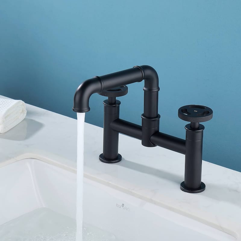 Double Handle Widespread Bathroom Faucet Matte Black Two Hole Bridge Sink Faucet For Kitchen Bathroom Basin Vanity Taps