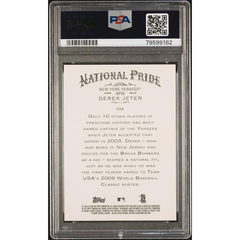 Derek Jeter 2009 Topps Allen & Ginter National Pride Card #NP58 Graded PSA 10 - 8'6" x 11'6"