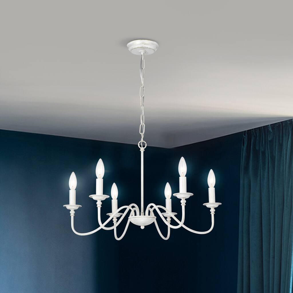 Antique White Traditional Linear Chandeliers 6-Light Pendant Light - 1