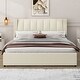 preview thumbnail 1 of 10, King Size Bed Beige Upholstered Bed Slat Platform Bed with Twin SIze Trundle Bed & 2 Drawers, Hidden Storage Headboard, Beige Beige - King