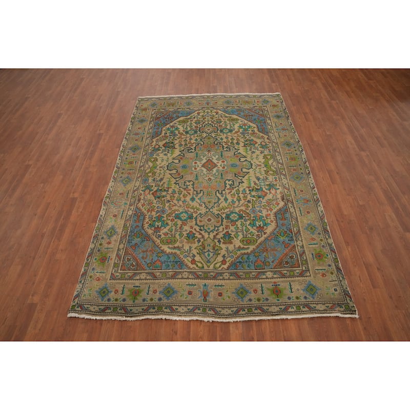 Hand Knotted Oriental 100% Wool Carpet Traditional Floral Brown Tabriz Area Rug - 9' 4'' X 6' 3''