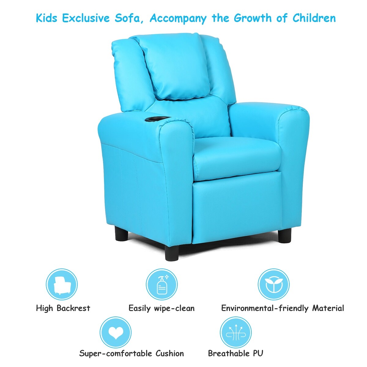 Shop Costway Kids Recliner Armchair Children S Furniture Sofa Seat Couch Chair W Cup Holder Blue Overstock 18502707