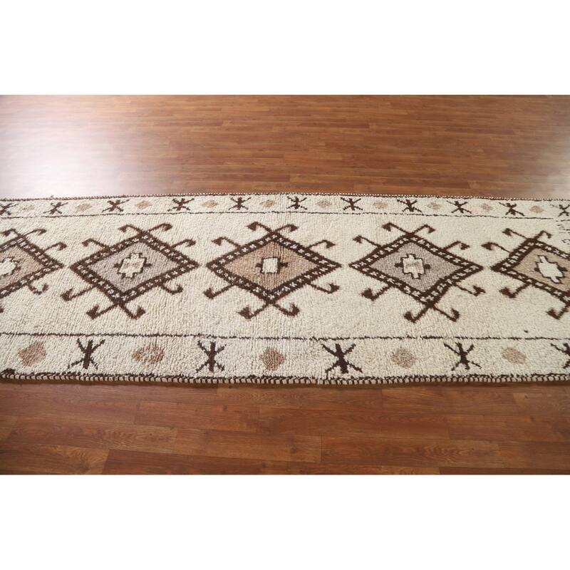 Plush Geometric Anatolian Turkish Runner Rug Hand-knotted Wool Carpet - 3'7"x 11'2"