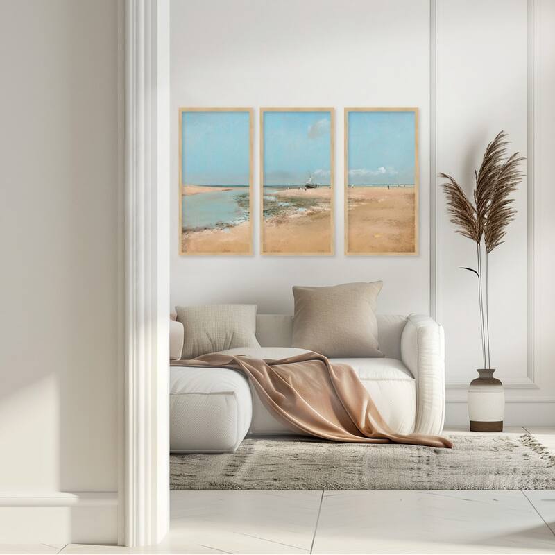 "Beach At Low Tide" Set of Three Framed Textured Wall Art - Multi-Color