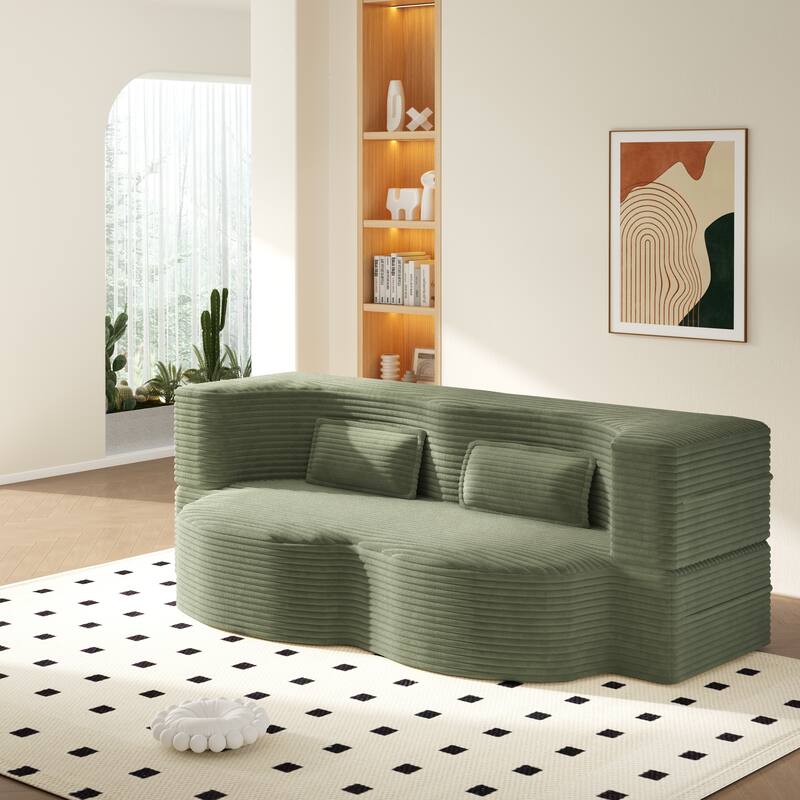 Modern 78.7" Floor Sofa With 2 Pillows For Small Pace Living Room, Convertible Sleeper Sofa Bed