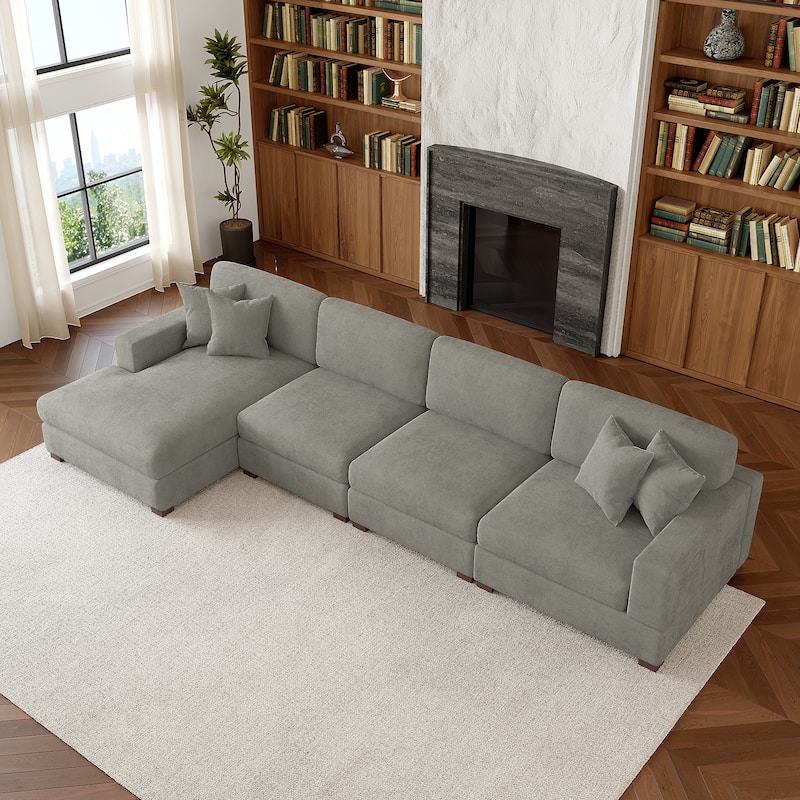 Modern Oversized Chenille Modular Sectional Sofa With Chaise