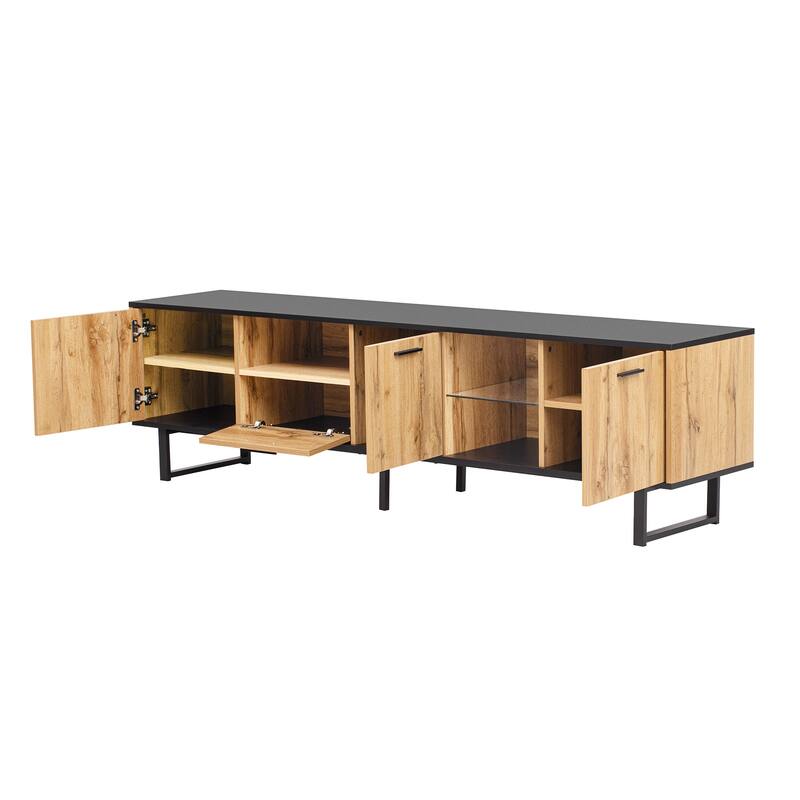 Modern TV Stand with 4 Cabinets Media Console Table for TVs up to 80", Entertainment Center with Drop Down Door