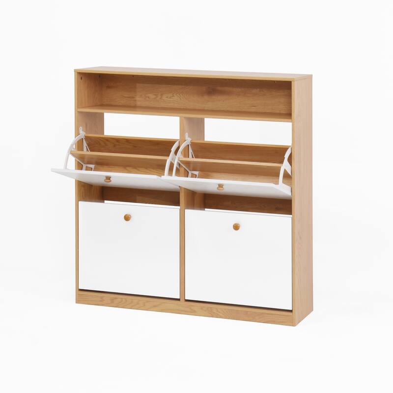 Shoe Storage Cabinet with 4 Flip Drawers, Freestanding Shoe Rack Organizer Cabinet, Shoe Cabinet with Adjustable Compartments