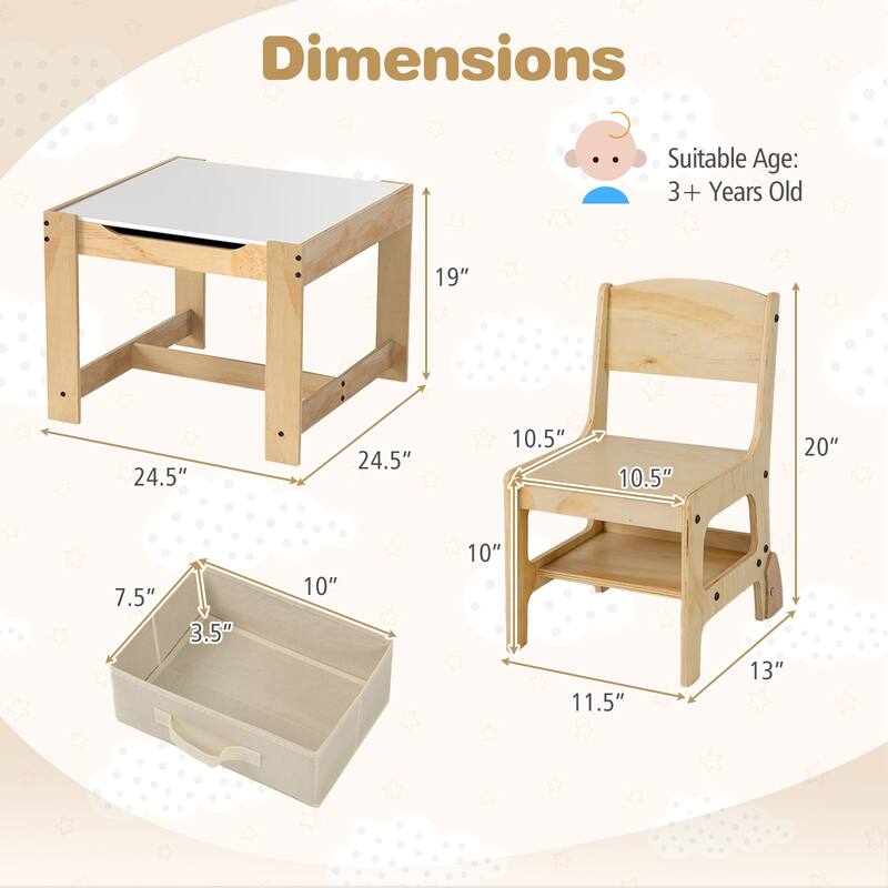 Gymax 3-In-1 Kids Table & Chairs Set w/Reversible