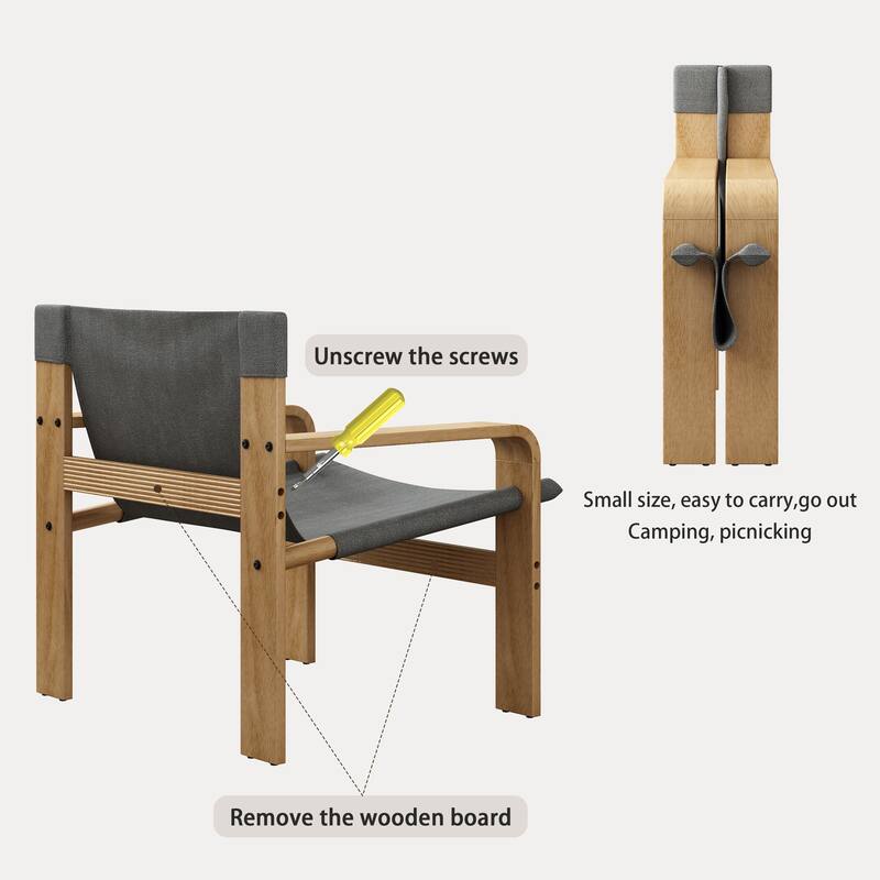 GDFStudio - Oak Wood Frame Linen Fabric Armchair for Living Room, Bedroom, Balcony