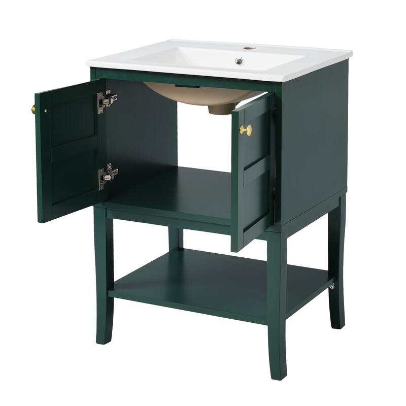 Bathroom Vanity with Glossy Resin Basin, Solid Wood Feet, Soft-Closing Hinges, and Ample Storage Space