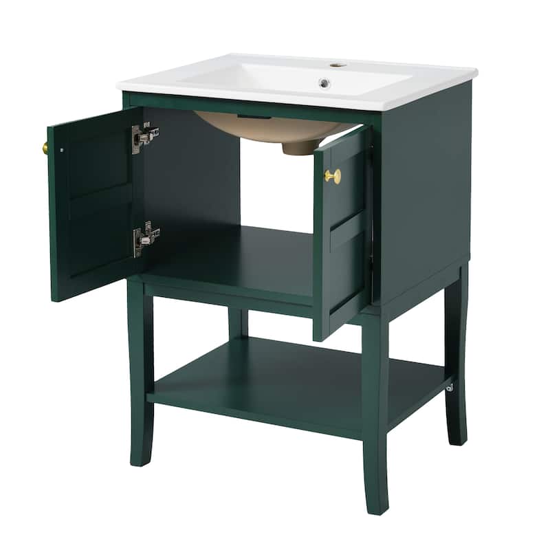 GDFStudio - Calderon Modern Bathroom Vanity Storage Cabinet with Resin Sink and 2 Doors - 24'W