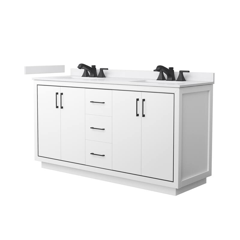 Wyndham Collection WCF1111-66D-VCA-US3MXX Icon 66" Free Standing - White / White Cultured Marble Top / Matte Black