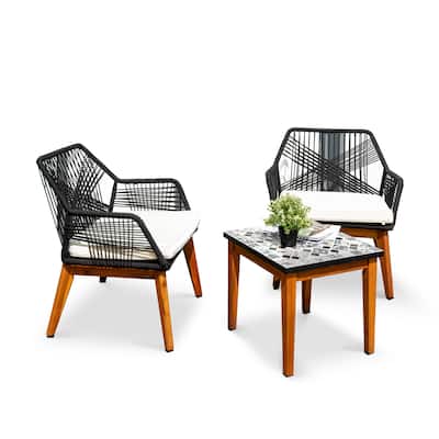 M4H Lucena Solid Wood Outdoor Rope Chair Set with Ceramics Table