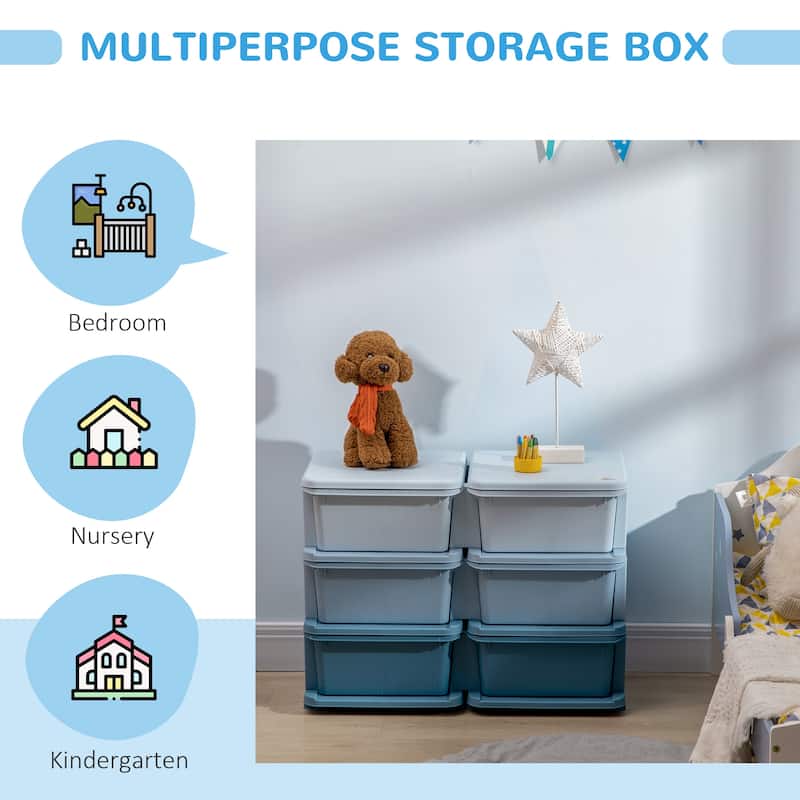 Qaba 3 Tier Kids Storage Unit, 6 Drawer Chest Toy Organizer Plastic Bins for Kids Bedroom Nursery Kindergarten Living Room