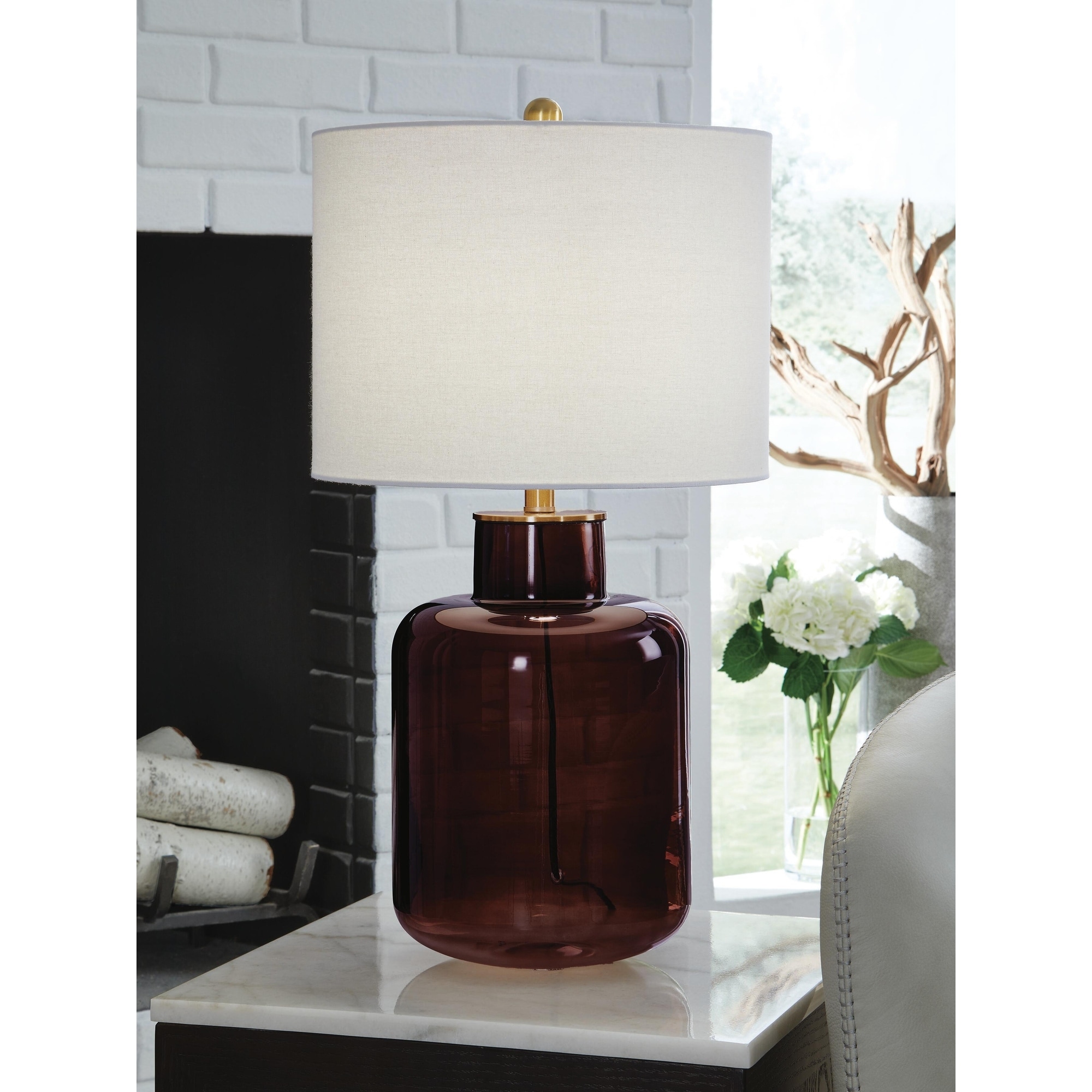 Signature Design by Ashley Mette Brown / Gold Table Lamp - 15" W x 15" D x 28" H