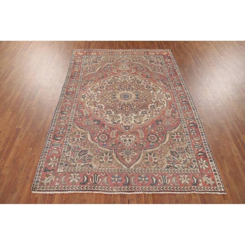 Pink Bakhtiari Vintage Persian Area Rug Handmade Wool Carpet - 6'10" x 9'10"