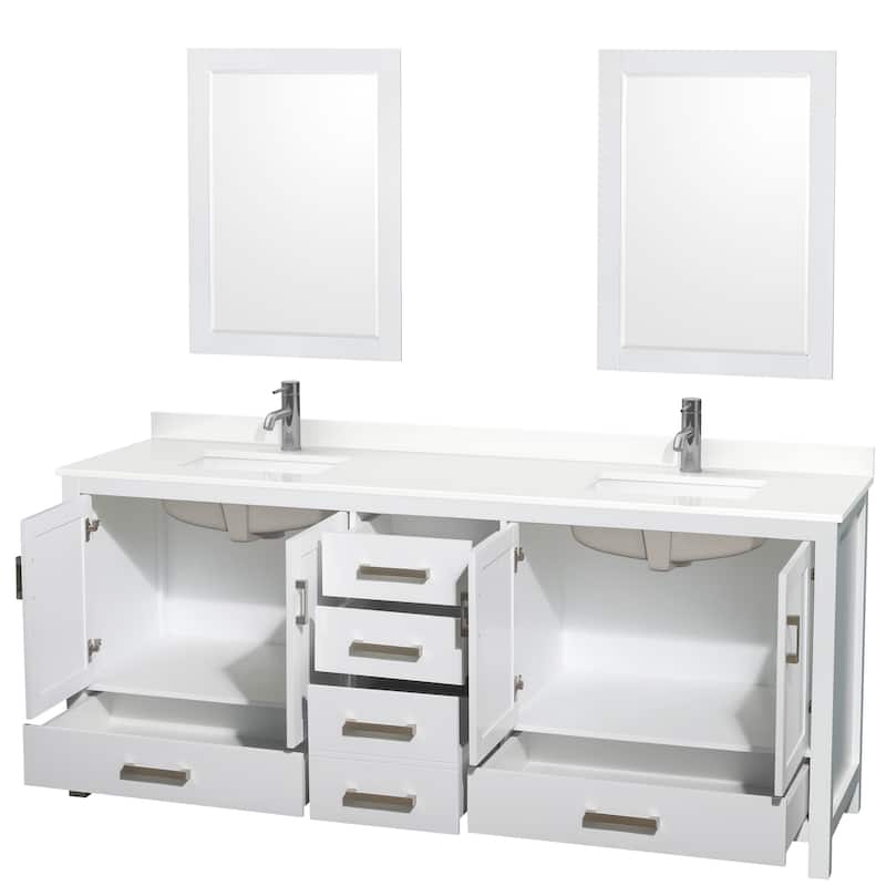 Sheffield 80-inch Double Vanity,Single Hole Quartz Top,24-inch Mirrors