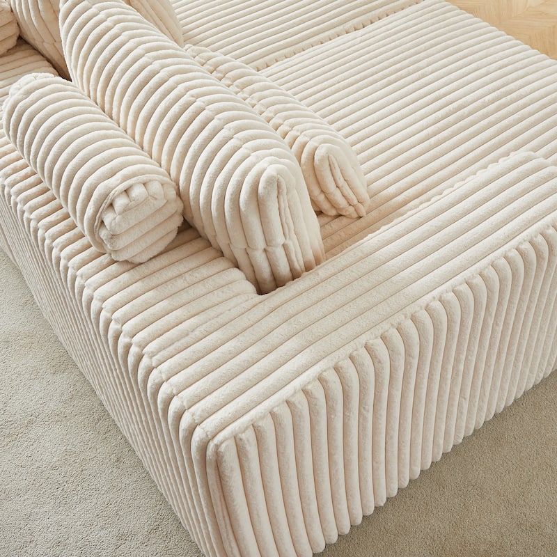Roomfitters 87" Modern Corduroy Lounge Chaise, Cloud Plush Loveseat Sofa, No Assembly Reclining Sleeper Sofa